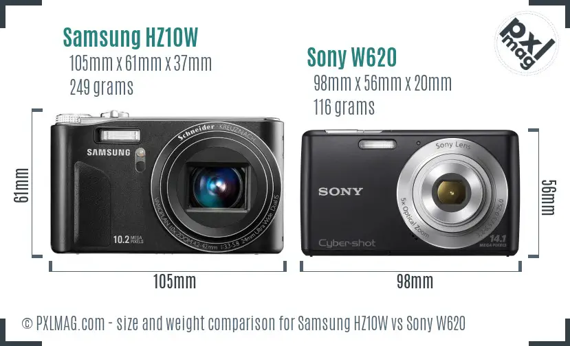 Samsung HZ10W vs Sony W620 size comparison