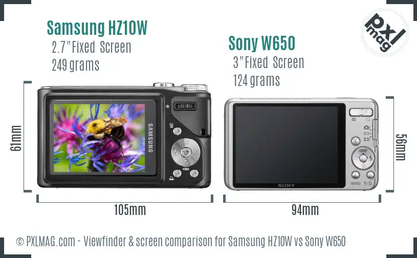 Samsung HZ10W vs Sony W650 Screen and Viewfinder comparison