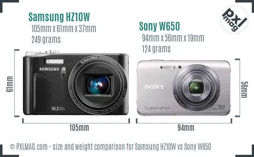Samsung HZ10W vs Sony W650 size comparison
