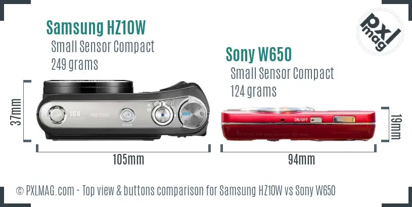 Samsung HZ10W vs Sony W650 top view buttons comparison
