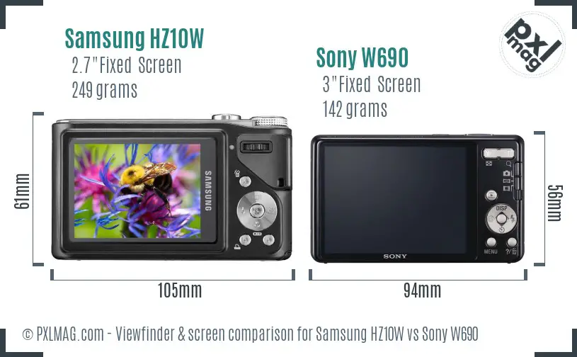 Samsung HZ10W vs Sony W690 Screen and Viewfinder comparison