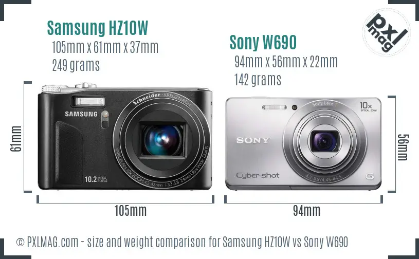 Samsung HZ10W vs Sony W690 size comparison