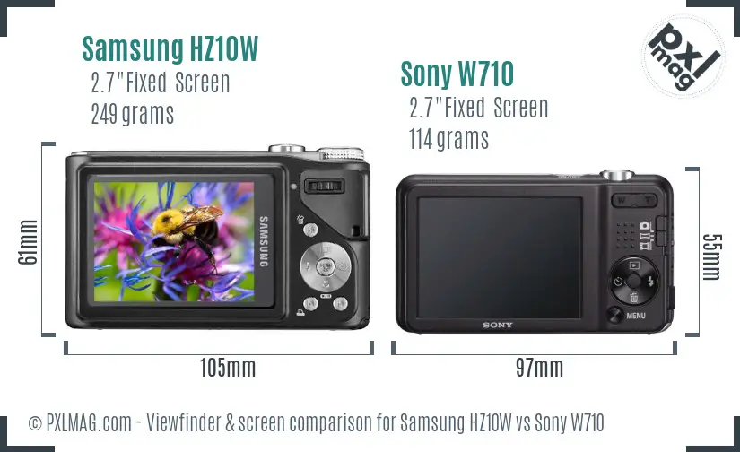 Samsung HZ10W vs Sony W710 Screen and Viewfinder comparison