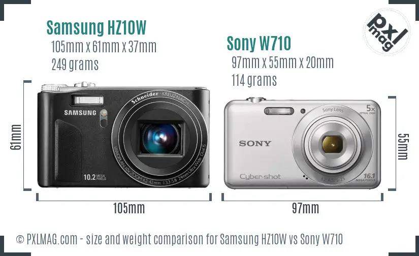 Samsung HZ10W vs Sony W710 size comparison