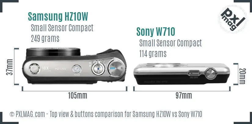 Samsung HZ10W vs Sony W710 top view buttons comparison