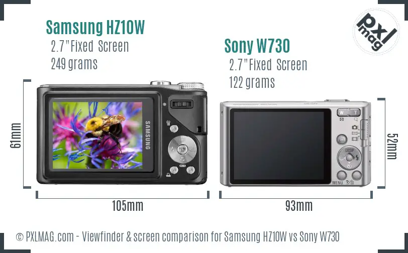 Samsung HZ10W vs Sony W730 Screen and Viewfinder comparison
