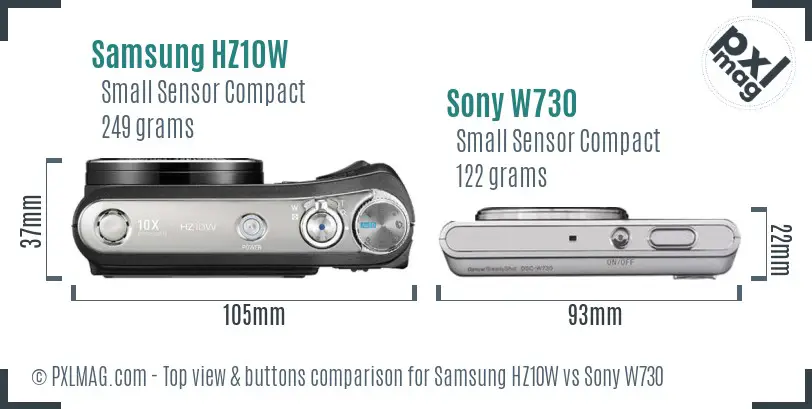 Samsung HZ10W vs Sony W730 top view buttons comparison
