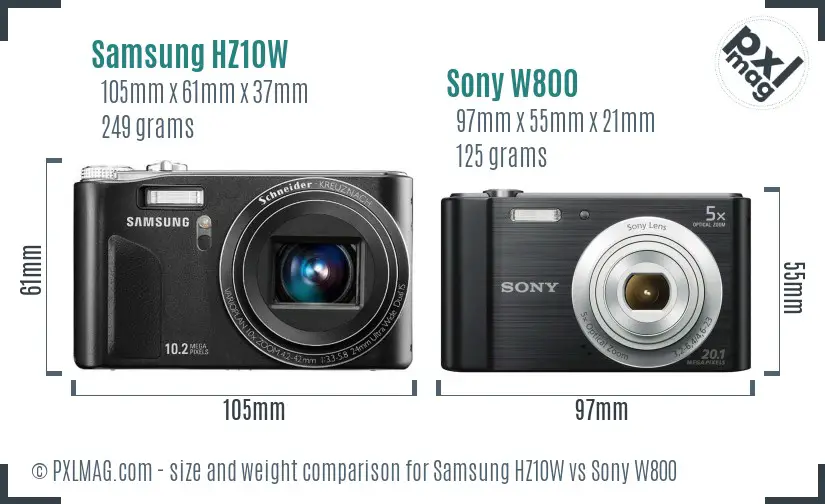 Samsung HZ10W vs Sony W800 size comparison