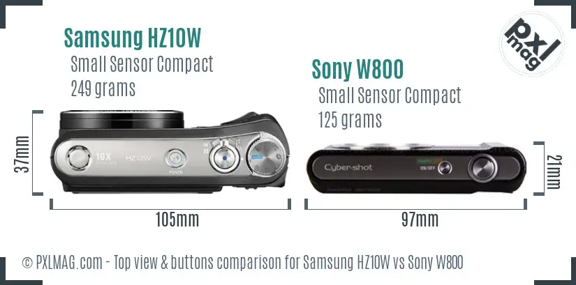 Samsung HZ10W vs Sony W800 top view buttons comparison