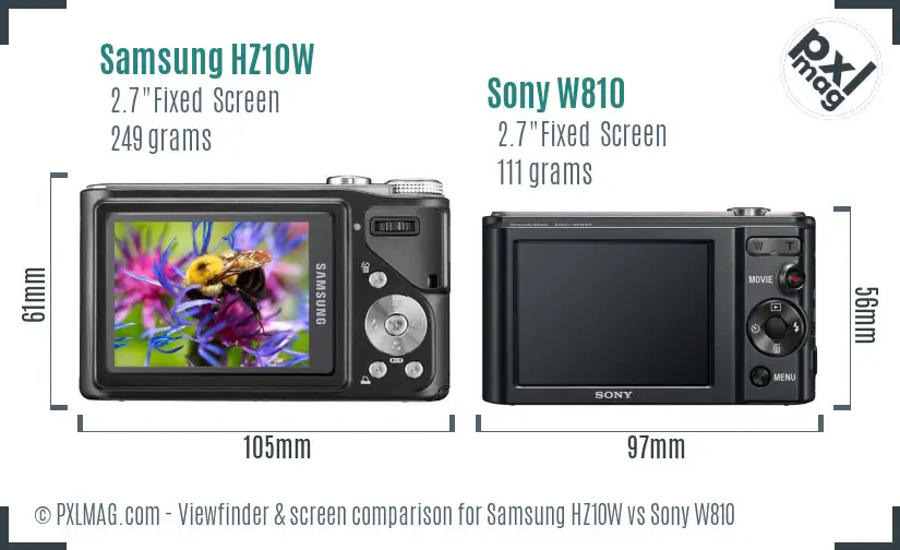 Samsung HZ10W vs Sony W810 Screen and Viewfinder comparison