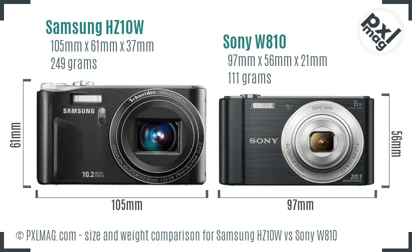 Samsung HZ10W vs Sony W810 size comparison