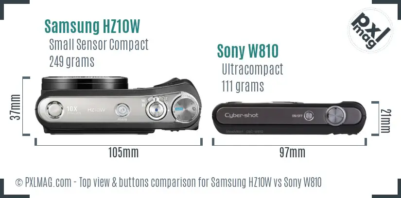 Samsung HZ10W vs Sony W810 top view buttons comparison