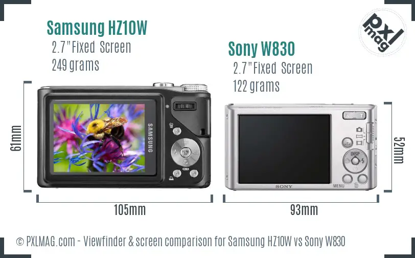 Samsung HZ10W vs Sony W830 Screen and Viewfinder comparison
