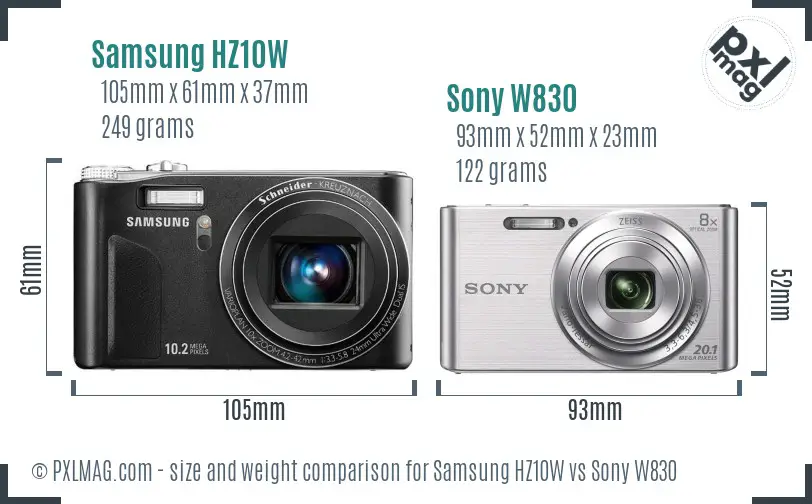 Samsung HZ10W vs Sony W830 size comparison