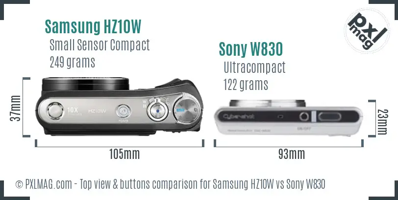 Samsung HZ10W vs Sony W830 top view buttons comparison