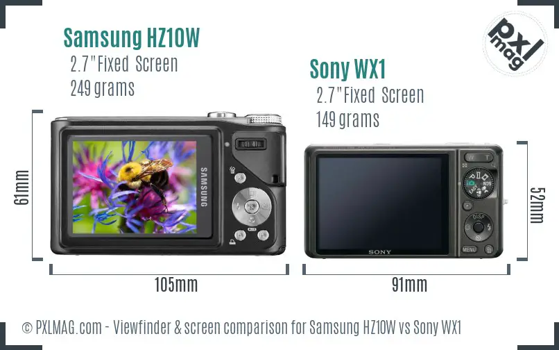 Samsung HZ10W vs Sony WX1 Screen and Viewfinder comparison