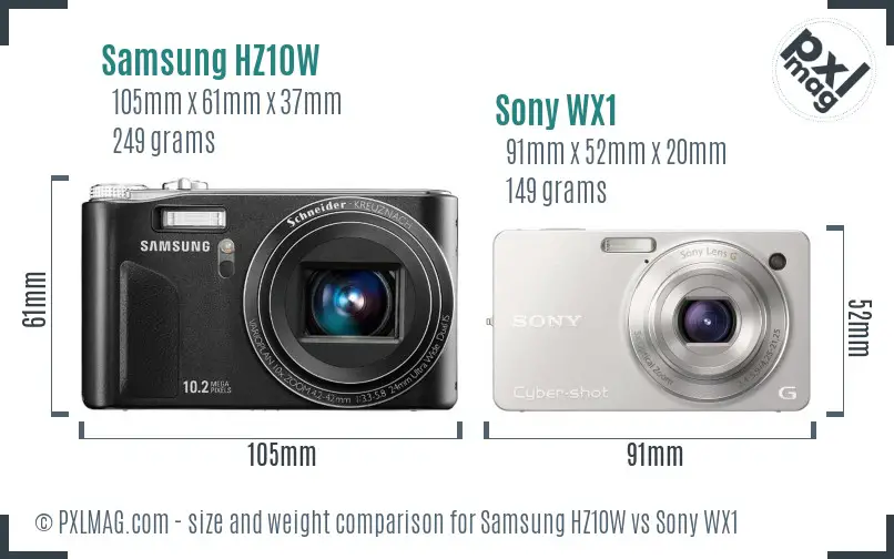 Samsung HZ10W vs Sony WX1 size comparison