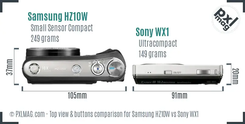Samsung HZ10W vs Sony WX1 top view buttons comparison