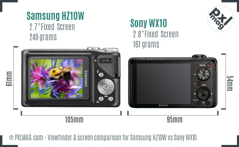 Samsung HZ10W vs Sony WX10 Screen and Viewfinder comparison