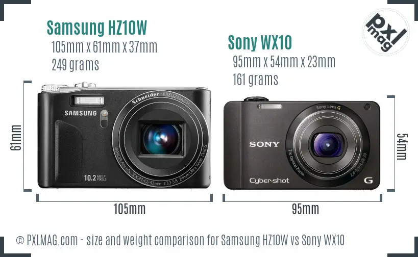 Samsung HZ10W vs Sony WX10 size comparison