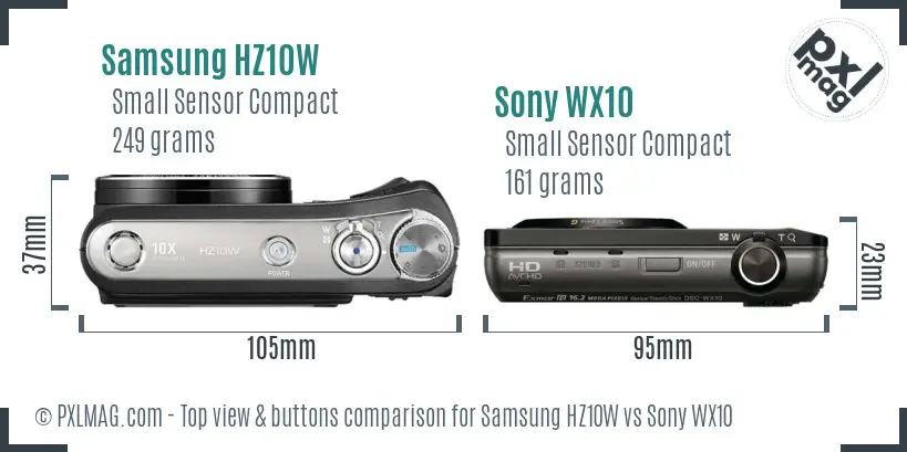 Samsung HZ10W vs Sony WX10 top view buttons comparison