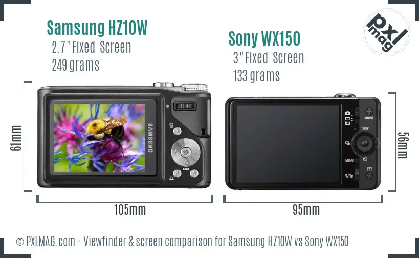 Samsung HZ10W vs Sony WX150 Screen and Viewfinder comparison