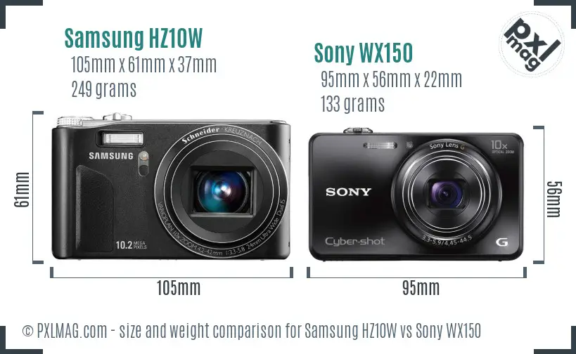 Samsung HZ10W vs Sony WX150 size comparison