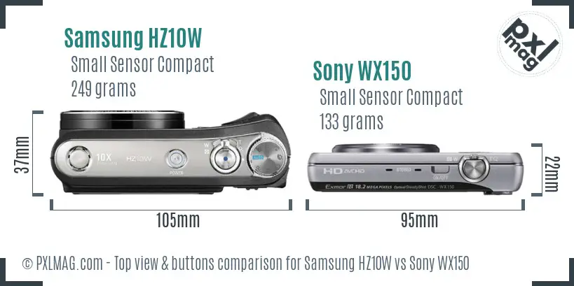 Samsung HZ10W vs Sony WX150 top view buttons comparison