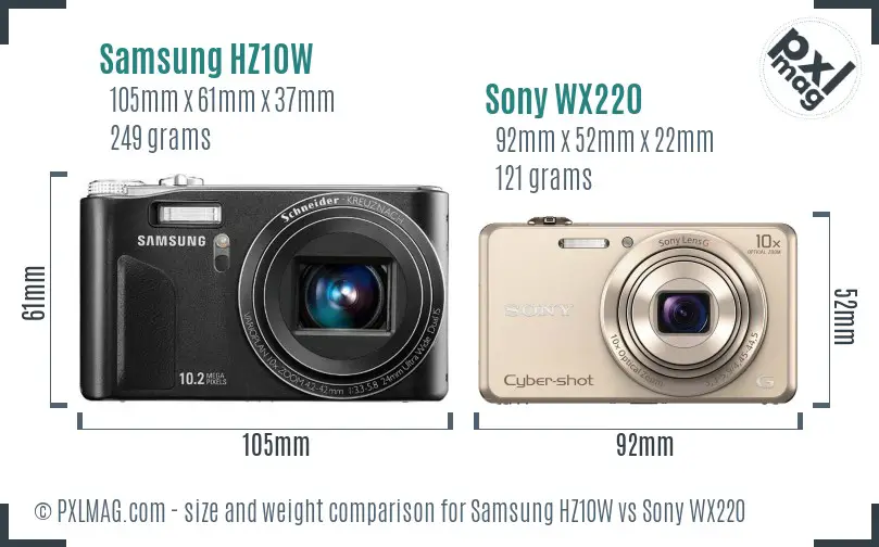 Samsung HZ10W vs Sony WX220 size comparison