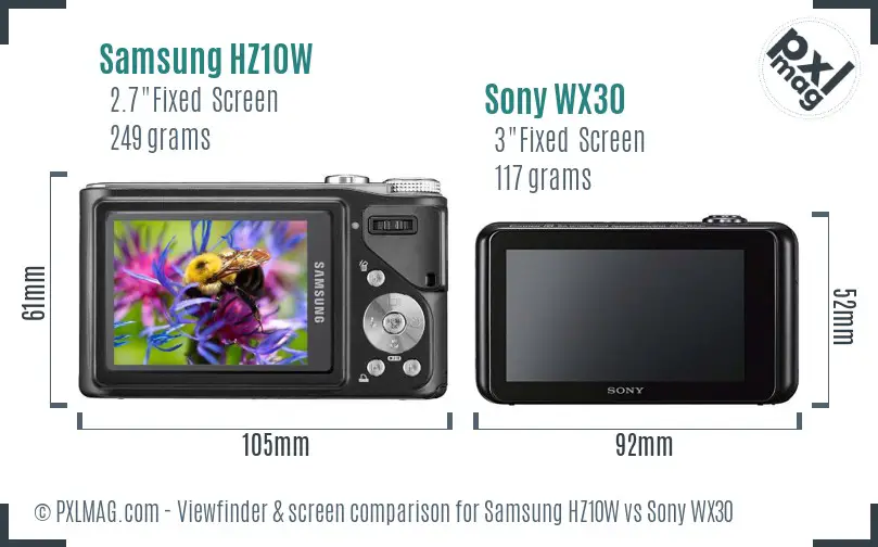 Samsung HZ10W vs Sony WX30 Screen and Viewfinder comparison
