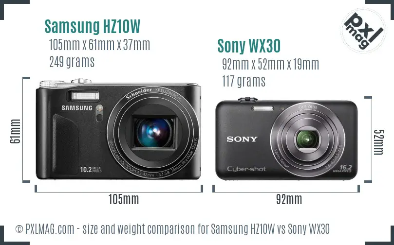 Samsung HZ10W vs Sony WX30 size comparison