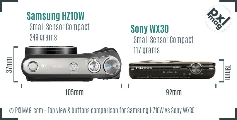 Samsung HZ10W vs Sony WX30 top view buttons comparison