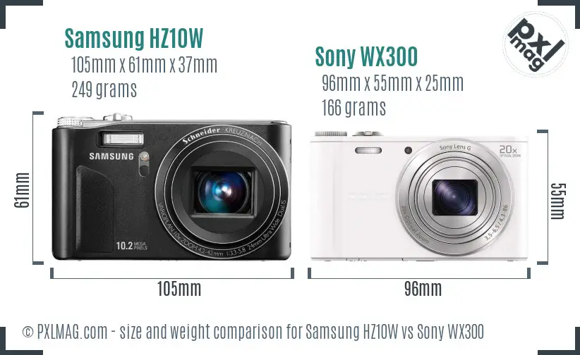 Samsung HZ10W vs Sony WX300 size comparison