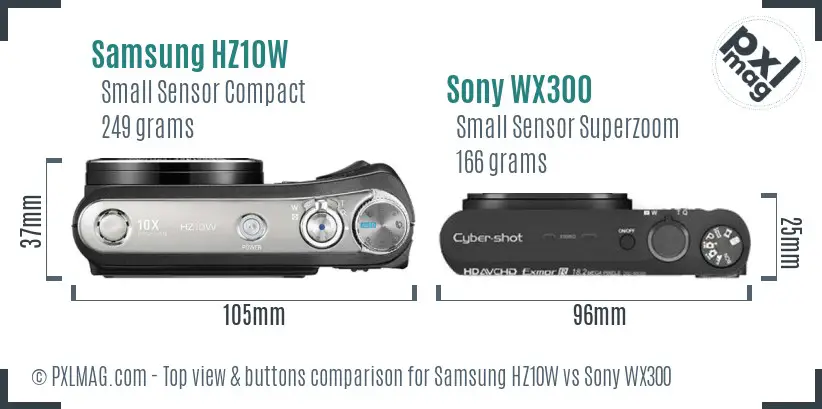 Samsung HZ10W vs Sony WX300 top view buttons comparison