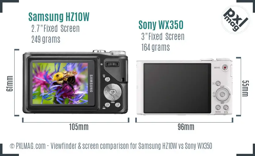 Samsung HZ10W vs Sony WX350 Screen and Viewfinder comparison
