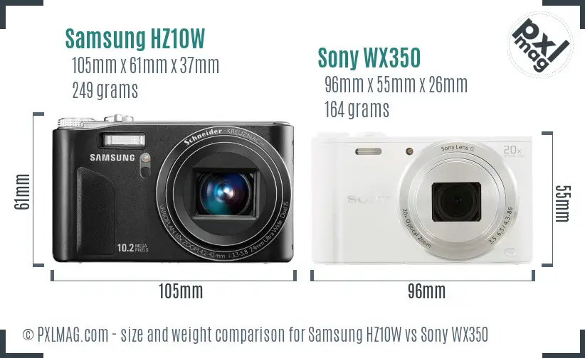 Samsung HZ10W vs Sony WX350 size comparison