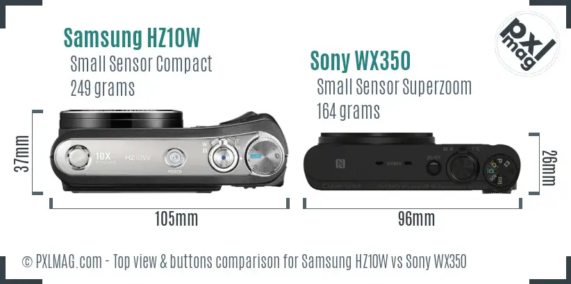 Samsung HZ10W vs Sony WX350 top view buttons comparison