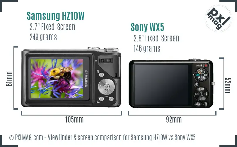Samsung HZ10W vs Sony WX5 Screen and Viewfinder comparison