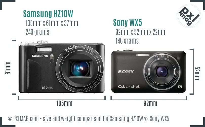 Samsung HZ10W vs Sony WX5 size comparison