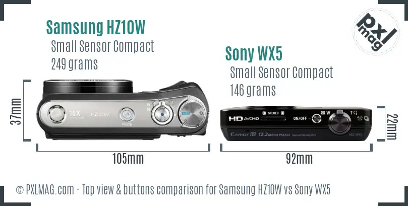 Samsung HZ10W vs Sony WX5 top view buttons comparison
