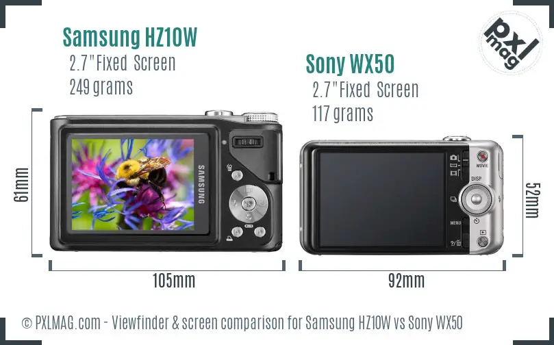 Samsung HZ10W vs Sony WX50 Screen and Viewfinder comparison