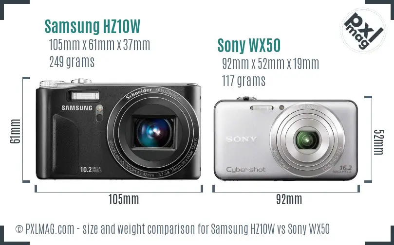 Samsung HZ10W vs Sony WX50 size comparison