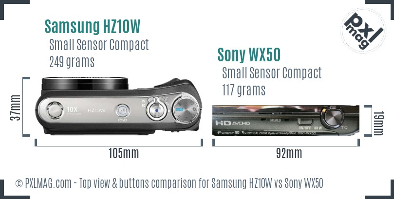 Samsung HZ10W vs Sony WX50 top view buttons comparison
