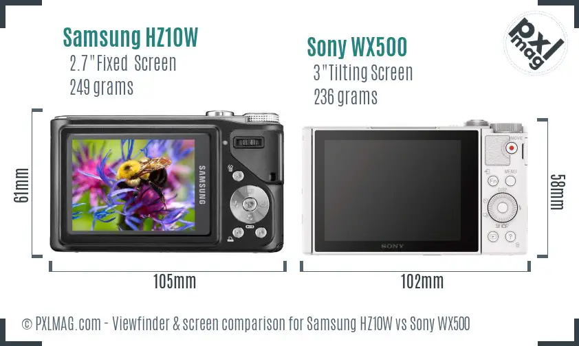 Samsung HZ10W vs Sony WX500 Screen and Viewfinder comparison