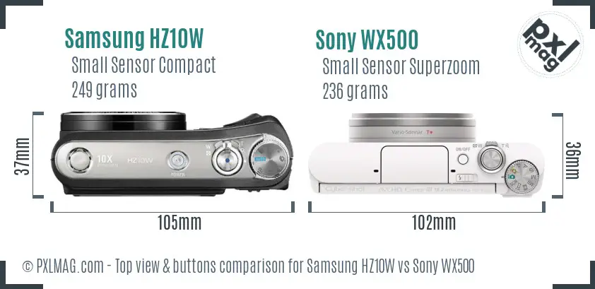 Samsung HZ10W vs Sony WX500 top view buttons comparison