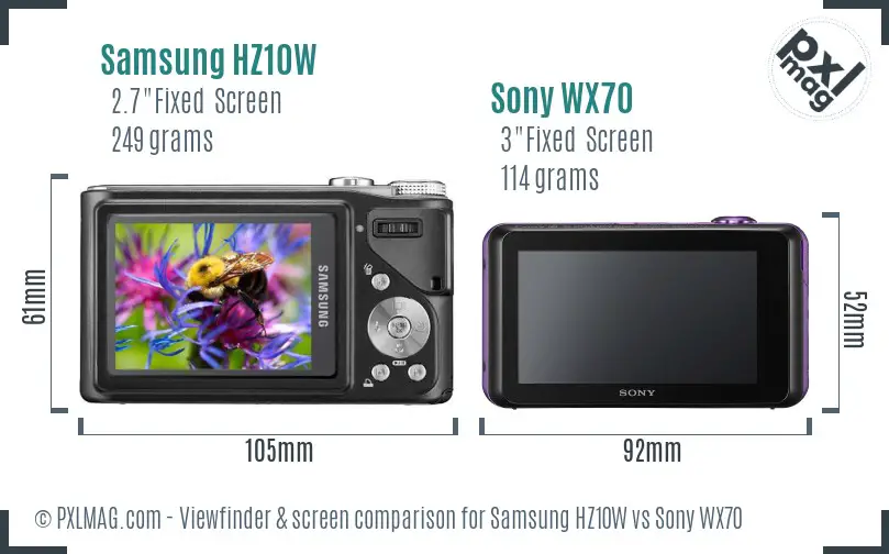 Samsung HZ10W vs Sony WX70 Screen and Viewfinder comparison