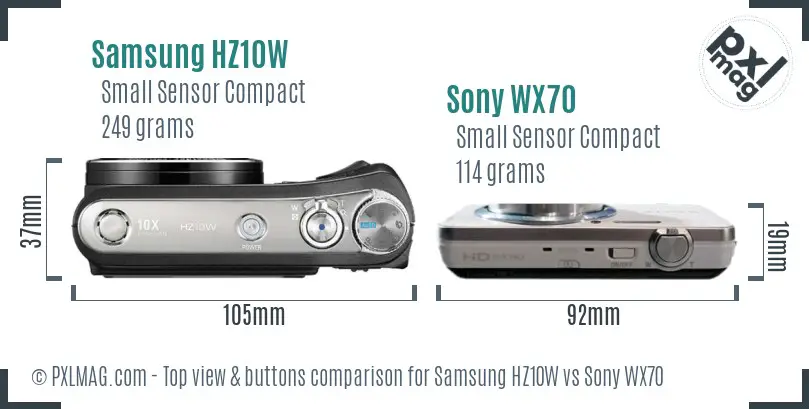 Samsung HZ10W vs Sony WX70 top view buttons comparison