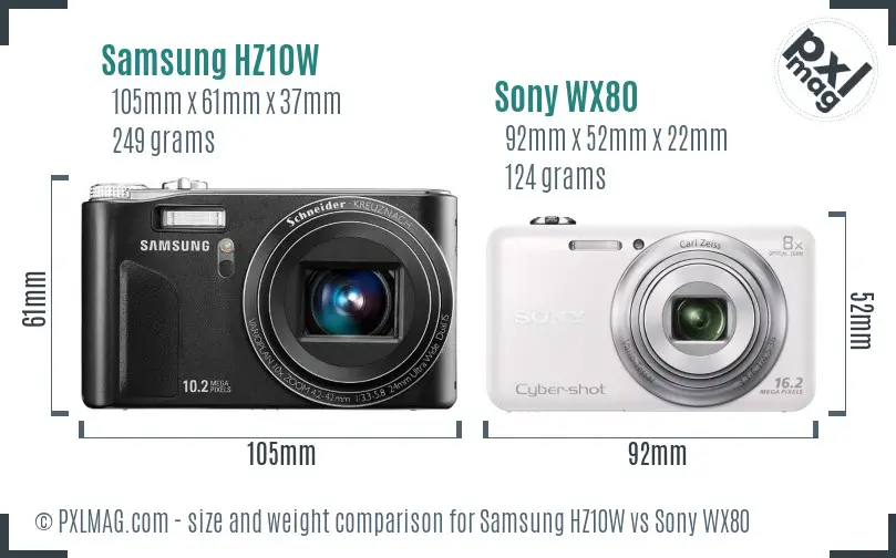Samsung HZ10W vs Sony WX80 size comparison