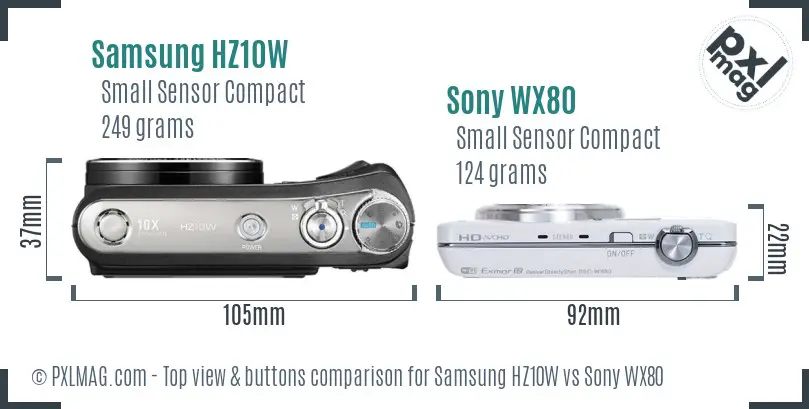 Samsung HZ10W vs Sony WX80 top view buttons comparison