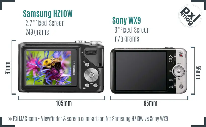 Samsung HZ10W vs Sony WX9 Screen and Viewfinder comparison